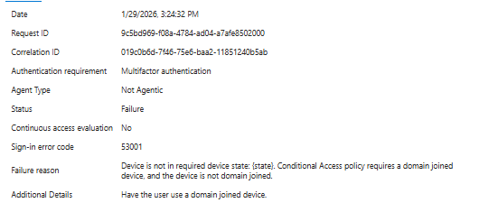 CA sign-in log — blocked personal device